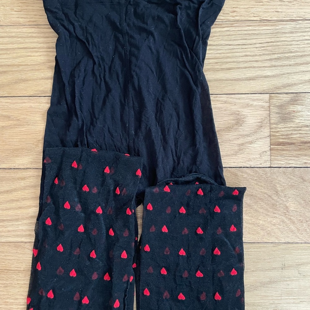 Black Tights with Red Heart Pattern